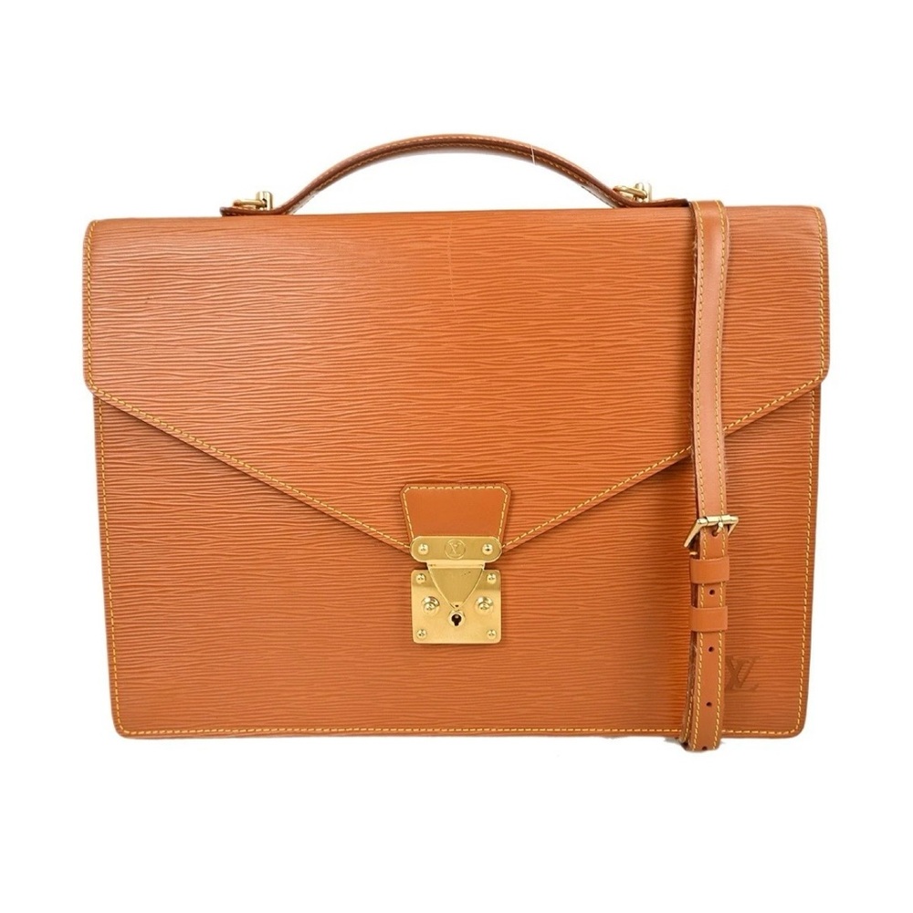 Authentic Louis Vuitton Ambassador brown leather epi briefcase with strap